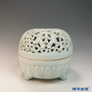GC233 南宋湖田窯青白瓷鏤空刻花卉紋圓形大薰香爐