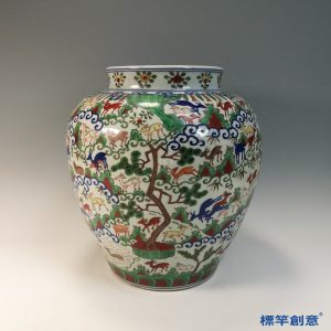 HB085 明代萬曆景德鎮官窯五彩繪百鹿紋大罐