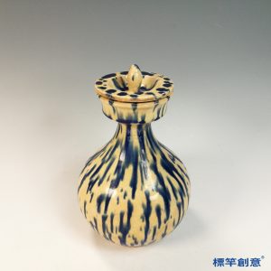 FB159 唐代鞏義窯淡黃釉藍斑盤口帶蓋唾盂渣斗