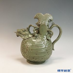 FC083 五代越窯青瓷佛教摩羯魚供水器淨瓶