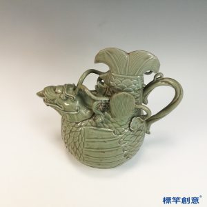 FC083 五代越窯青瓷佛教摩羯魚供水器淨瓶