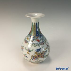 HB108 明中晚期鬥彩成化款雲鳳紋玉壺春瓶