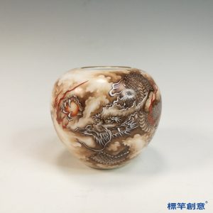 IA082 清雍正墨彩四爪雲龍紋官製文房水盂