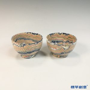 GA084 宋代當陽峪窯絞胎釉彩飾杯一對