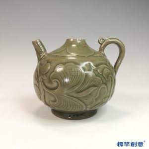 GB198 北宋耀州窯褐青瓷剔花卉紋執壼