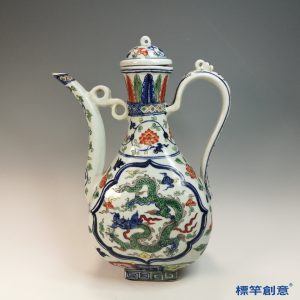 HB146 明代嘉靖景德鎮民窯五彩五爪龍紋宣德款外銷執壺