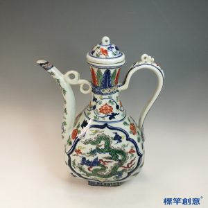 HB146 明代嘉靖景德鎮民窯五彩五爪龍紋宣德款外銷執壺