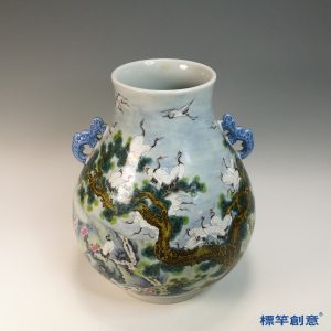 IA089 清代光緒景德鎮官窯粉彩松鶴延年雍正款雙耳尊