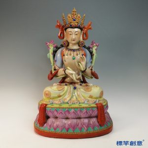 IA090 清代乾隆景德鎮官窯粉彩蓮花手觀音菩薩坐像